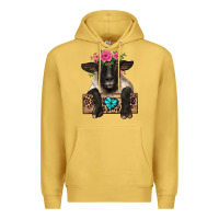 Antique Gold suffolk ewe peeking with floral headdress Premium Hoodie - BarkalooDesign