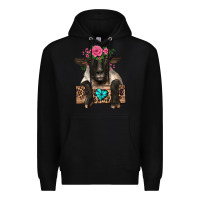 Black suffolk ewe peeking with floral headdress Premium Hoodie - BarkalooDesign