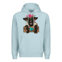 Blue Mist suffolk ewe peeking with floral headdress Premium Hoodie - BarkalooDesign