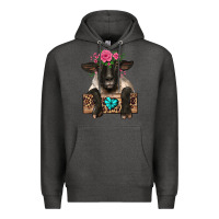 Charcoal Heather suffolk ewe peeking with floral headdress Premium Hoodie - BarkalooDesign