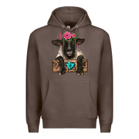 Coffee suffolk ewe peeking with floral headdress Premium Hoodie - BarkalooDesign