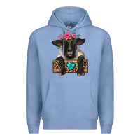 Colony Blue suffolk ewe peeking with floral headdress Premium Hoodie - BarkalooDesign