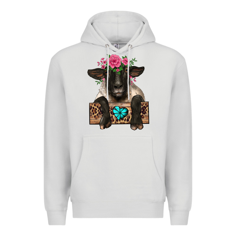 Suffolk Ewe Peeking With Floral Headdress Premium Hoodie by BarkalooDesign | Teevron