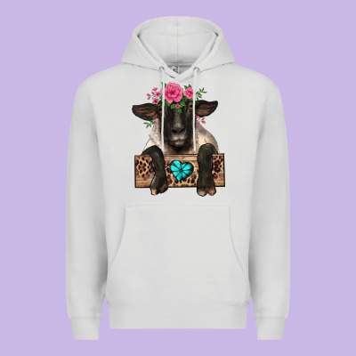 Suffolk Ewe Peeking With Floral Headdress Premium Hoodie Designed By Barkaloodesign