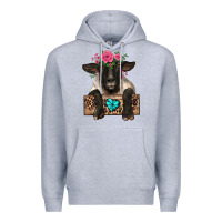 Heather Grey suffolk ewe peeking with floral headdress Premium Hoodie - BarkalooDesign