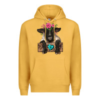Mustard suffolk ewe peeking with floral headdress Premium Hoodie - BarkalooDesign