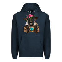 Navy suffolk ewe peeking with floral headdress Premium Hoodie - BarkalooDesign
