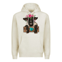 Oatmeal Heather suffolk ewe peeking with floral headdress Premium Hoodie - BarkalooDesign