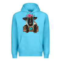 Ocean Blue suffolk ewe peeking with floral headdress Premium Hoodie - BarkalooDesign