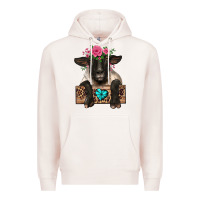 Pale Pink suffolk ewe peeking with floral headdress Premium Hoodie - BarkalooDesign