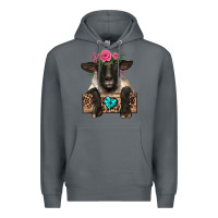 Rock suffolk ewe peeking with floral headdress Premium Hoodie - BarkalooDesign