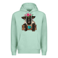 Seafoam suffolk ewe peeking with floral headdress Premium Hoodie - BarkalooDesign