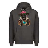 Smoke suffolk ewe peeking with floral headdress Premium Hoodie - BarkalooDesign