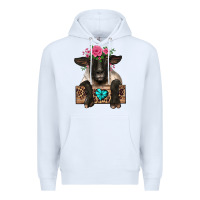 White suffolk ewe peeking with floral headdress Premium Hoodie - BarkalooDesign