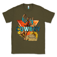 Army Green hey cowboy with sunflowers Classic Tee - texasbilliewilder