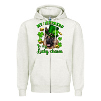 Oatmeal Heather st.patrick's day my shepherd is my lucky charm Zipper Hoodie - RanaPortraitStore