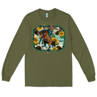Army Green western rodeo horse cowhide sunflowers Long Sleeve Tee - BarkalooDesign