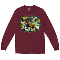 Burgundy western rodeo horse cowhide sunflowers Long Sleeve Tee - BarkalooDesign