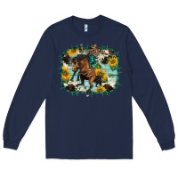 Navy western rodeo horse cowhide sunflowers Long Sleeve Tee - BarkalooDesign