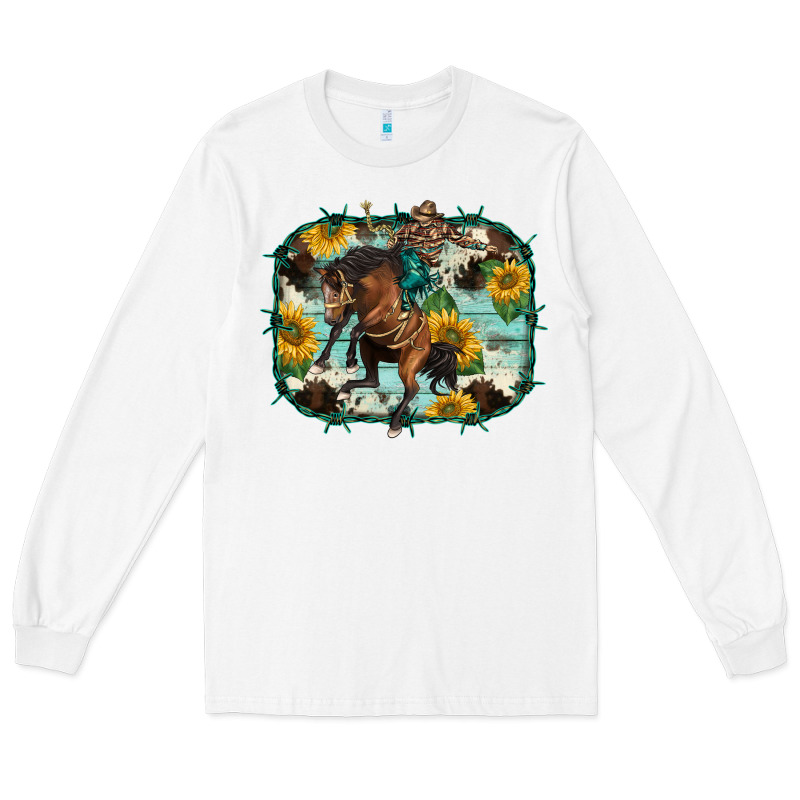 Western Rodeo Horse Cowhide Sunflowers Long Sleeve Tee by BarkalooDesign | Teevron