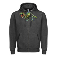 Charcoal Heather t rex dinosaur Zipper Hoodie - RanaPortraitStore