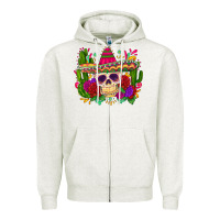 Oatmeal Heather mexican skull Zipper Hoodie - Zillion Design Studio