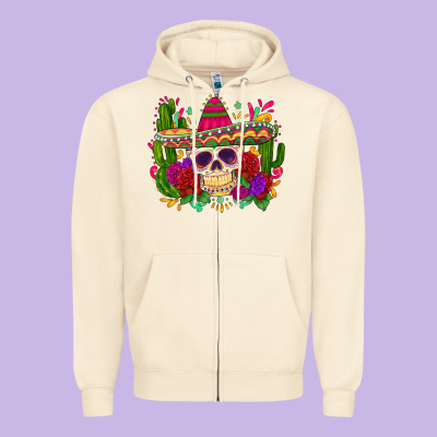 Mexican Skull Zipper Hoodie Designed By Zillion Design Studio