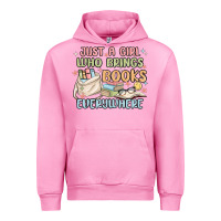 Fuchsia Pink just a girl who brings books everywhere Urban Hoodie - MaliasSmallBusiness