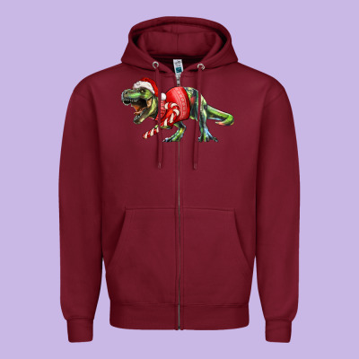 Zipper Hoodie t rex christmas