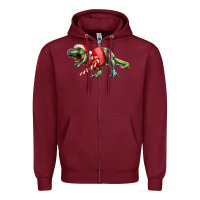 Burgundy t rex christmas Zipper Hoodie - RanaPortraitStore
