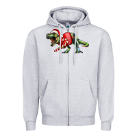 Heather Grey t rex christmas Zipper Hoodie - RanaPortraitStore