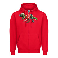 Red t rex christmas Zipper Hoodie - RanaPortraitStore