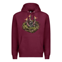 Burgundy Bird Nest With Baby Birds Premium Hoodie - LillyAllenDesigns