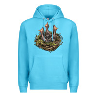 Ocean Blue Bird Nest With Baby Birds Premium Hoodie - LillyAllenDesigns