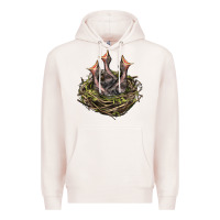 Pale Pink Bird Nest With Baby Birds Premium Hoodie - LillyAllenDesigns