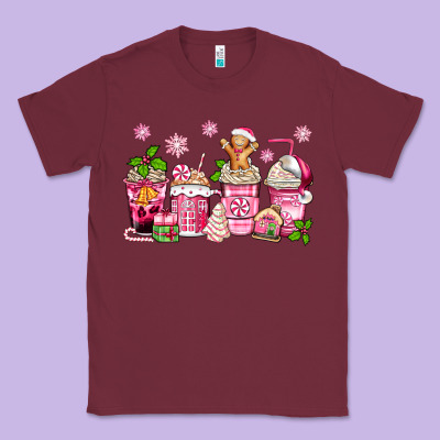 Pink Christmas Coffee Cups Classic Tee Designed By Zillion Design Studio