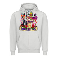 Dove Grey dia de los muertos Zipper Hoodie - Zillion Design Studio