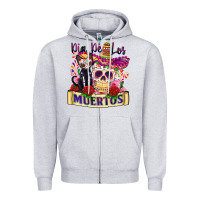 Heather Grey dia de los muertos Zipper Hoodie - Zillion Design Studio
