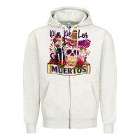 Oatmeal Heather dia de los muertos Zipper Hoodie - Zillion Design Studio