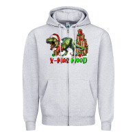 Heather Grey t rex x mas mood Zipper Hoodie - RanaPortraitStore