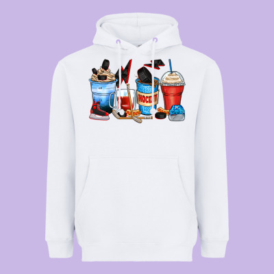 Hockey Begins After Coffee Cups Heavyweight Hoodie Designed By Zillion Design Studio