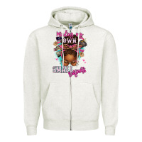 Oatmeal Heather minding my own small business afro messy bun Zipper Hoodie - texasbilliewilder