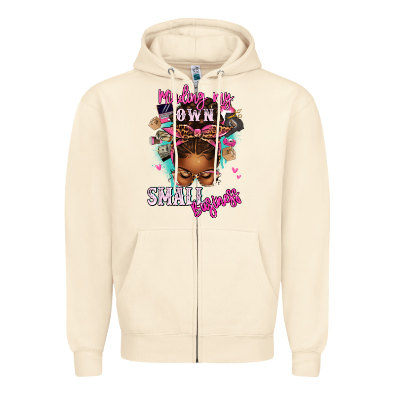 Minding My Own Small Business Afro Messy Bun Zipper Hoodie by texasbilliewilder | Teevron