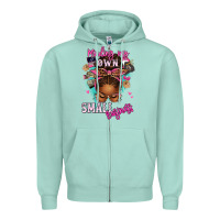 Seafoam minding my own small business afro messy bun Zipper Hoodie - texasbilliewilder