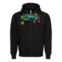 Black monster truck with sunflower western Zipper Hoodie - texasbilliewilder
