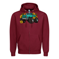 Burgundy monster truck with sunflower western Zipper Hoodie - texasbilliewilder