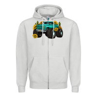 Dove Grey monster truck with sunflower western Zipper Hoodie - texasbilliewilder