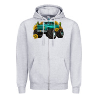 Heather Grey monster truck with sunflower western Zipper Hoodie - texasbilliewilder