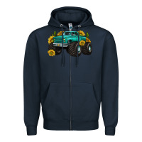 Navy monster truck with sunflower western Zipper Hoodie - texasbilliewilder
