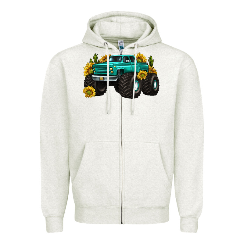 Monster Truck With Sunflower Western Zipper Hoodie by texasbilliewilder | Teevron